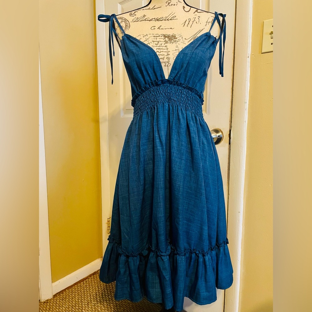 Chic Teal Midi Dress with Tie Straps